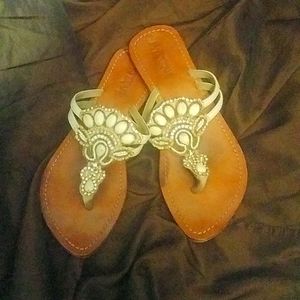 Mystique Handmade Indonesian Designer Jeweled Leather Sandal/Thongs size 8